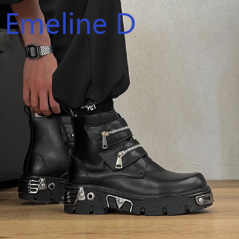 Men'S Shoes With Height Increase - Sepatu High Top Punk Gelap Desain